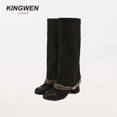 KINGWEN长筒骑士靴女设计师品牌复古裤 林允同款 管靴高筒靴子