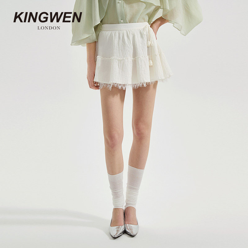 KINGWEN2026春夏新款白色A字摆蕾丝半身裙女设计师品牌高级感短裙,女装/女士精品,半身裙,淘宝优惠券,粉丝福利购,淘宝优惠卷