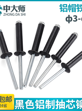 黑色铝制抽芯铆钉开口型拉铆钉 铝拉钉 烤漆装潢钉 3/3.2/4/5 6L