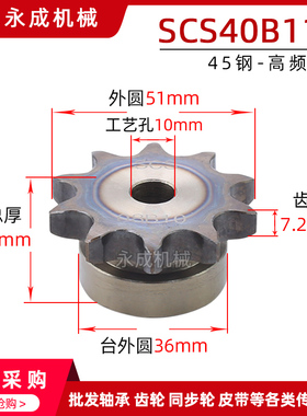 优质45钢S40 40B11齿 08A盛天SCS单排链轮11T外径51节距12.7