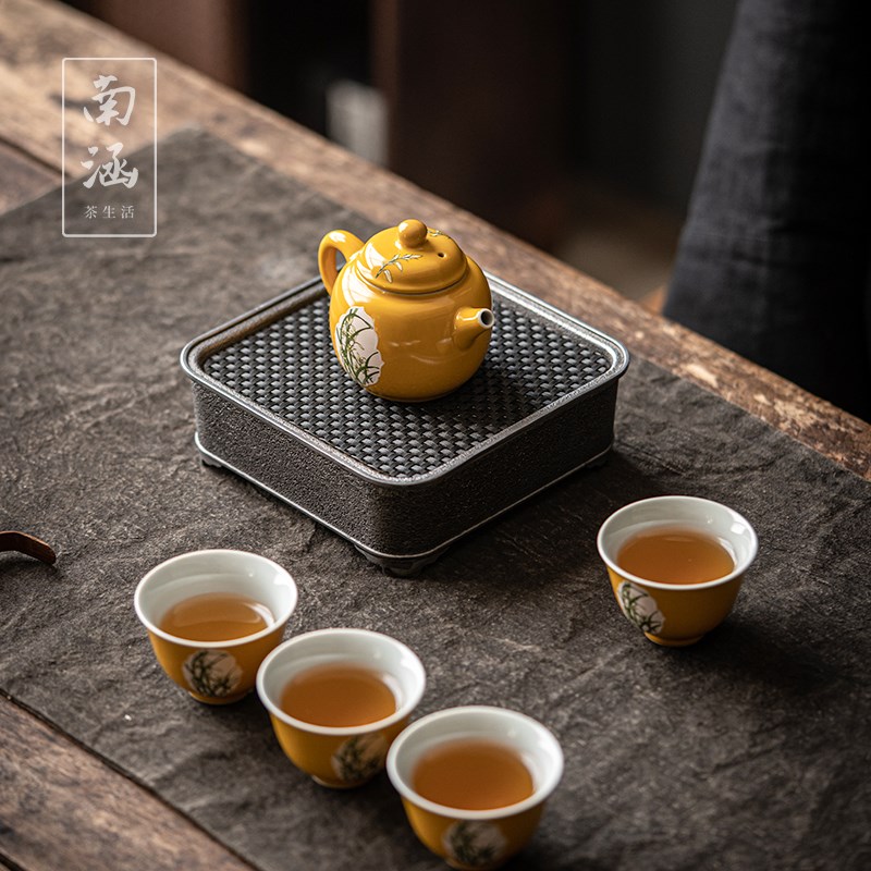 柘黄开窗茶杯套装高端陶瓷茶具功夫茶壶家用一壶四杯泡茶禅意整套
