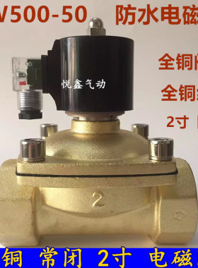 2W500-50 防水电磁阀水阀 DN-50防水电磁阀 220V 24V 全铜电磁阀