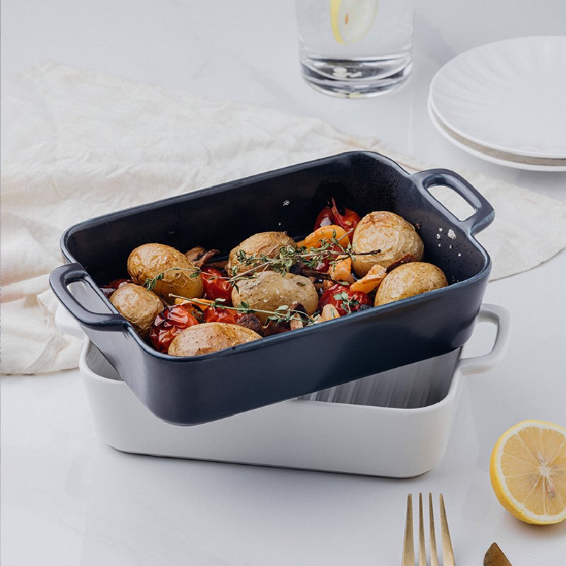 朵颐Mod-双耳烤盘陶瓷烤箱专用长方形盘子芝士焗饭烤盘耐高温