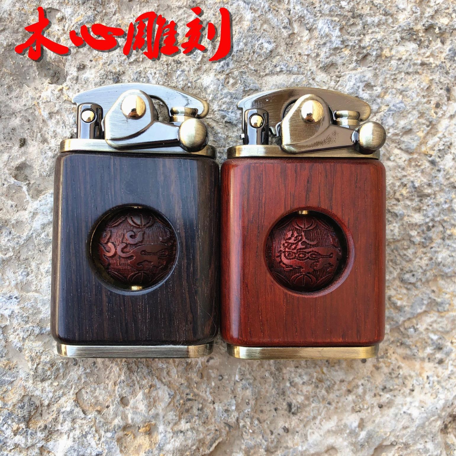 佐罗摇臂转珠煤油打火机 可盘玩紫檀紫光檀木工艺品文玩把件