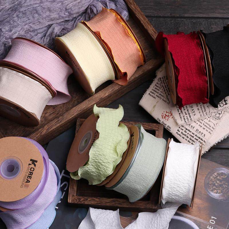 荷叶边木耳皱褶纹格子带 diy蝴蝶结发饰辅料蛋糕店礼盒方格织带