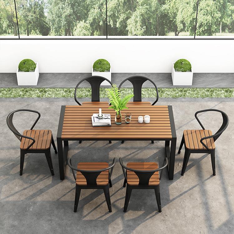 户外桌椅简约实木防水庭院桌咖啡奶茶店广场室外休闲阳台露天桌子