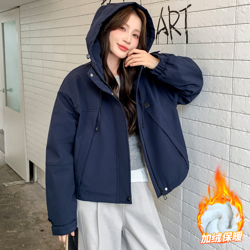 加绒加厚连帽休闲外套