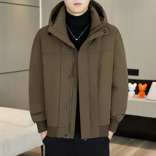 上衣休闲冬装 轻奢新款 加厚保暖白鸭绒连帽外套男装 羽绒服冬季 男士