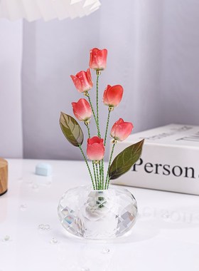 水晶花朵桌面小摆件m创意客厅轻奢高档家居玄关装饰品办公工位摆