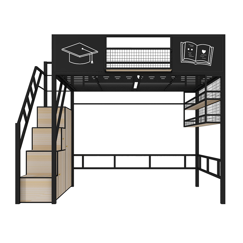 新款铁艺高架床多功能阁楼u床简约省空间小户型床下桌铁架床北欧