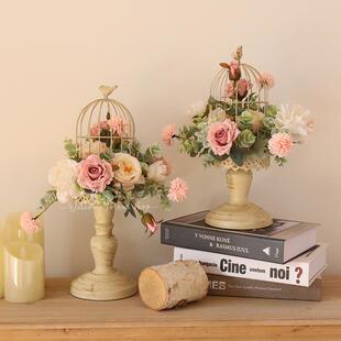 仿真花艺鸟笼摆件套装小清新北欧桌摆家居桌面装饰橱窗商场活动
