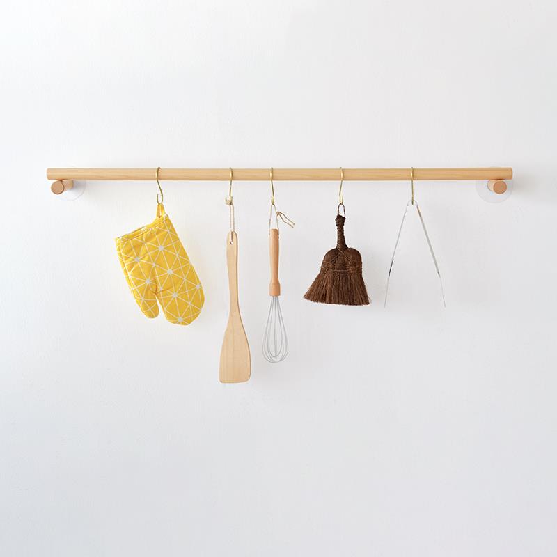 厨房免打孔挂杆实木毛巾架服装店挂版民宿原木墙壁壁挂木质挂衣架