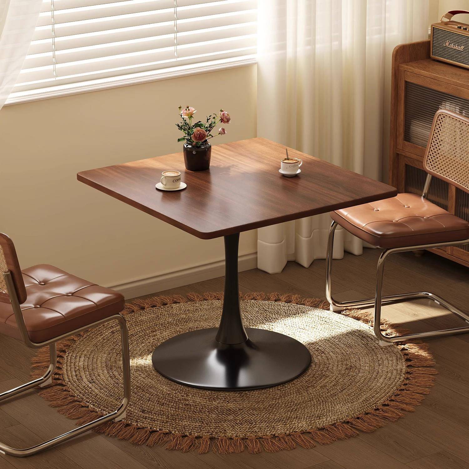 纯实木小方桌洽谈桌小户型阳台茶几桌椅休闲接待咖啡奶茶店餐饮桌