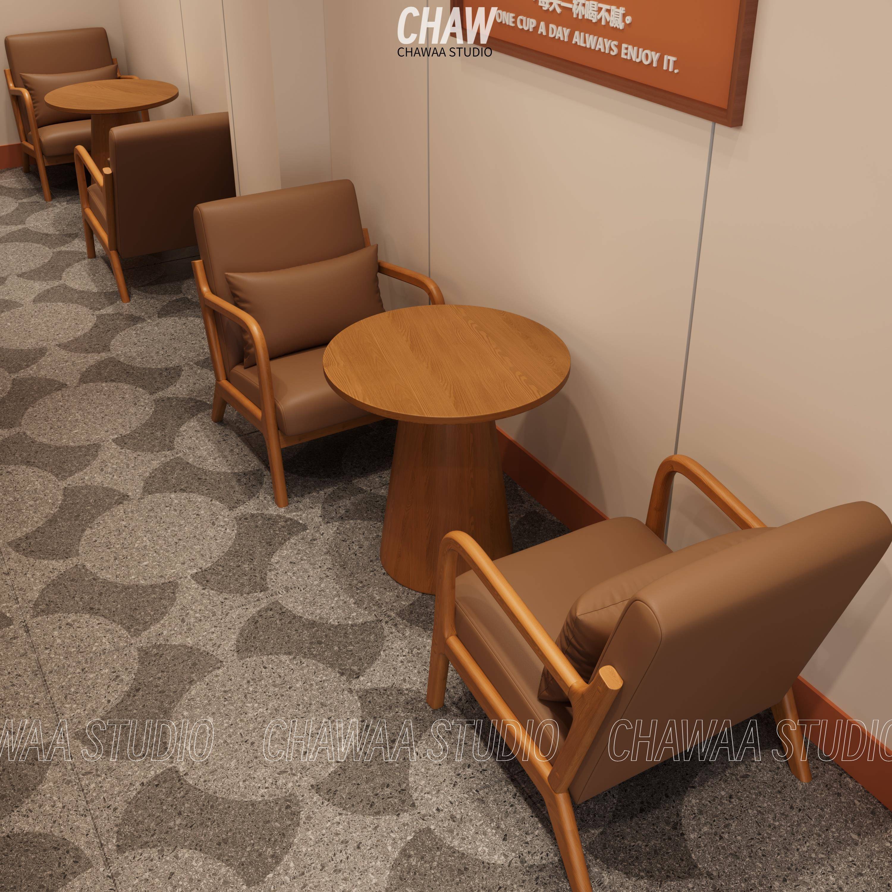 奶茶店沙发椅咖啡厅酒吧阳台酒店休息区接待洽谈实木皮艺桌椅组合