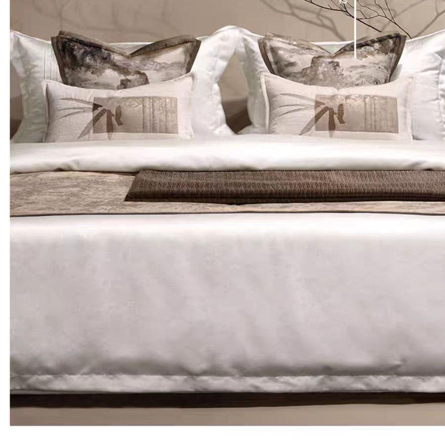 简约现代新中式床品样板房间软装酒店别墅展厅咖色床上用品定制