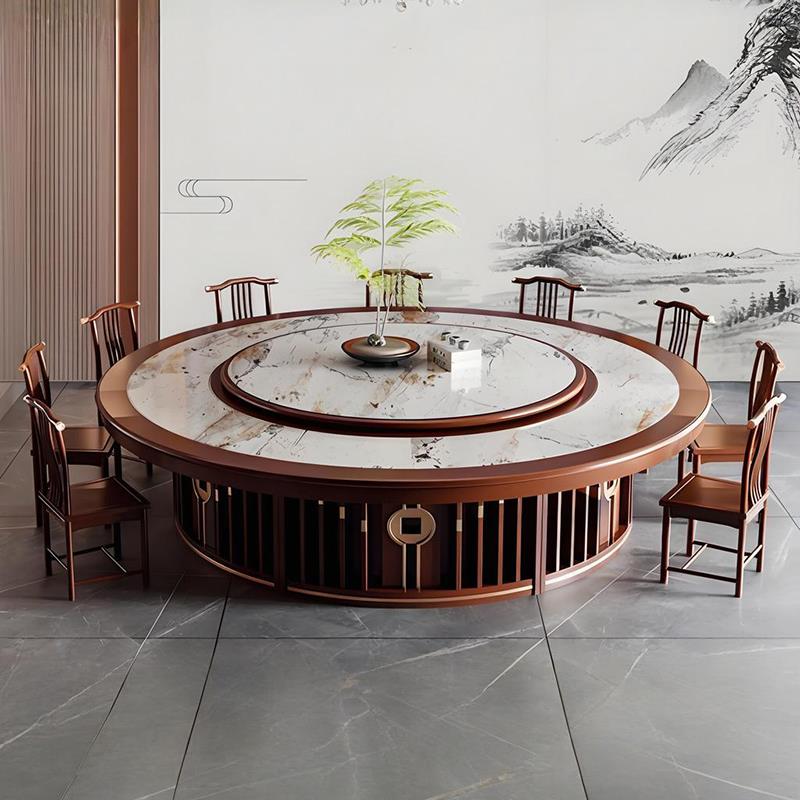 酒店电动大圆桌15人20人餐桌饭店包厢餐厅火锅桌椅岩板转盘桌子