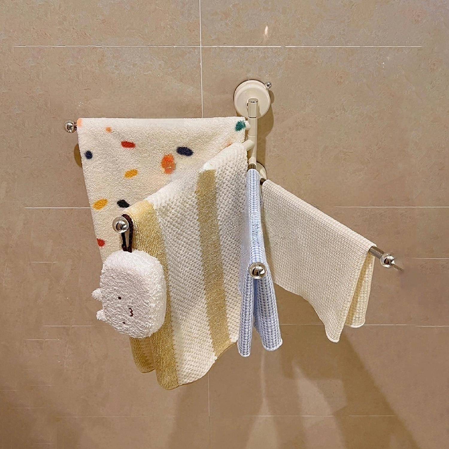 吸盘毛巾架卫生间免打孔浴室置物架毛巾杆可折叠壁挂浴巾收纳挂架