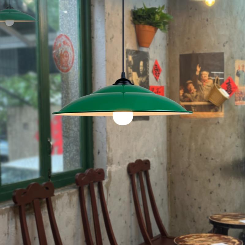怀旧复古餐厅吊灯罩经典老式仿搪瓷工矿灯军绿色饭店农家乐火锅店