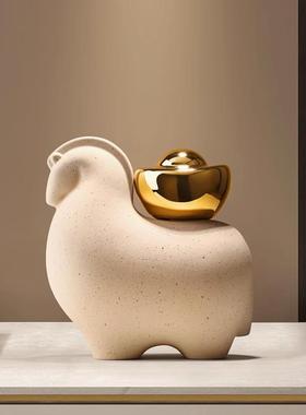 纯手工新中式马上有钱摆件客厅电视柜办公室酒柜装饰乔迁开业礼物