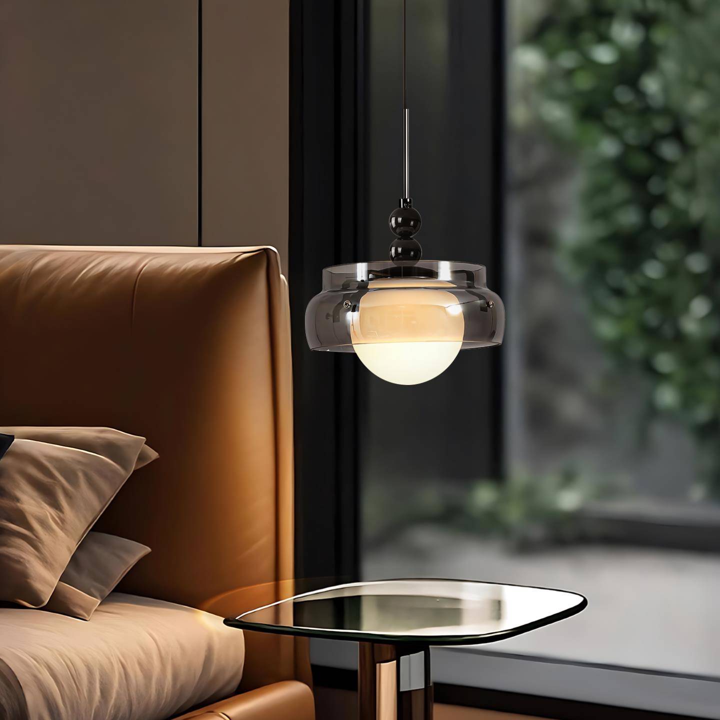 意式极简卧室床头吊灯玻璃圆球2025新款可升降餐桌吧台氛围吊线灯
