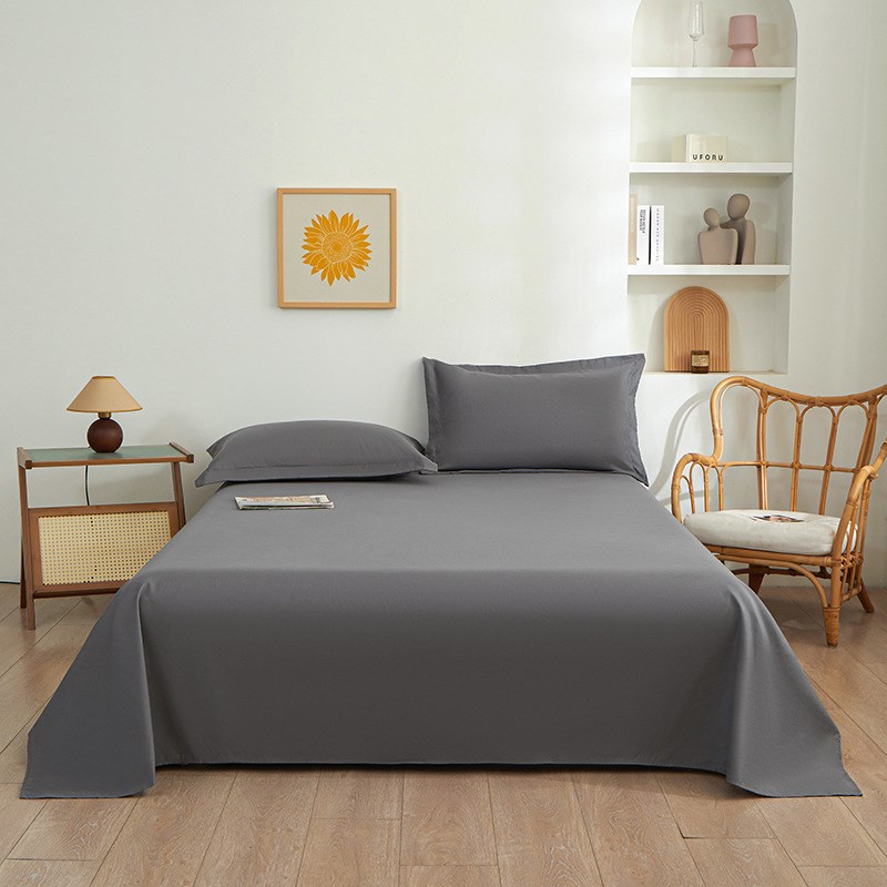 日式单件纯色水洗棉单品床单学生宿舍简约素色单人.被单三件套