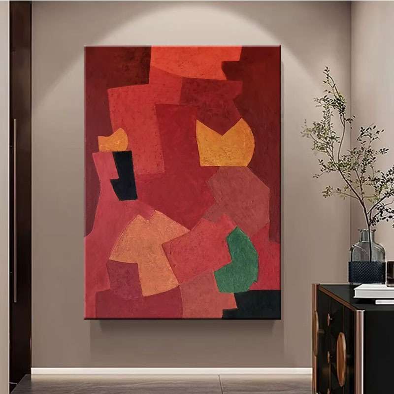 手工油画红色抽象画客厅玄关装饰画立体肌理艺术高端别墅酒店壁画图片