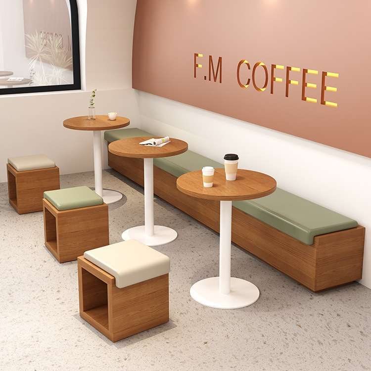 网红奶茶咖啡店桌椅组合工业风西餐厅实木餐厅卡座沙发储物长凳