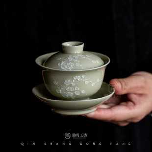 北溪堂草木灰三才盖碗复古手工陶瓷不烫手泡茶碗单个家用功夫茶具