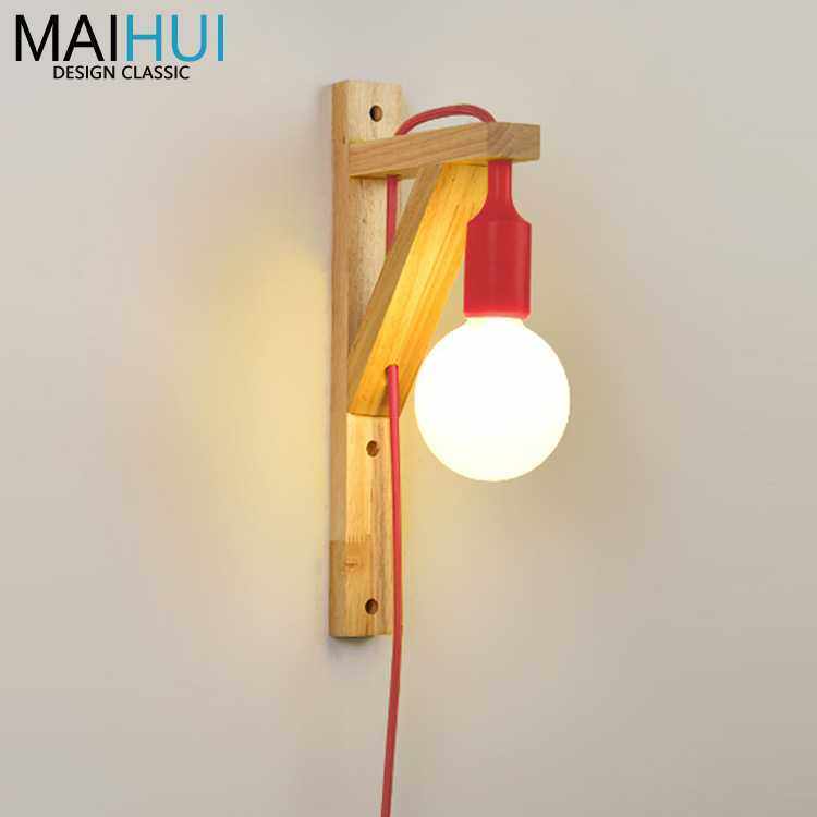 北欧壁灯简约走廊床头灯过道原木色转角灯现代实木入户灯走廊壁灯