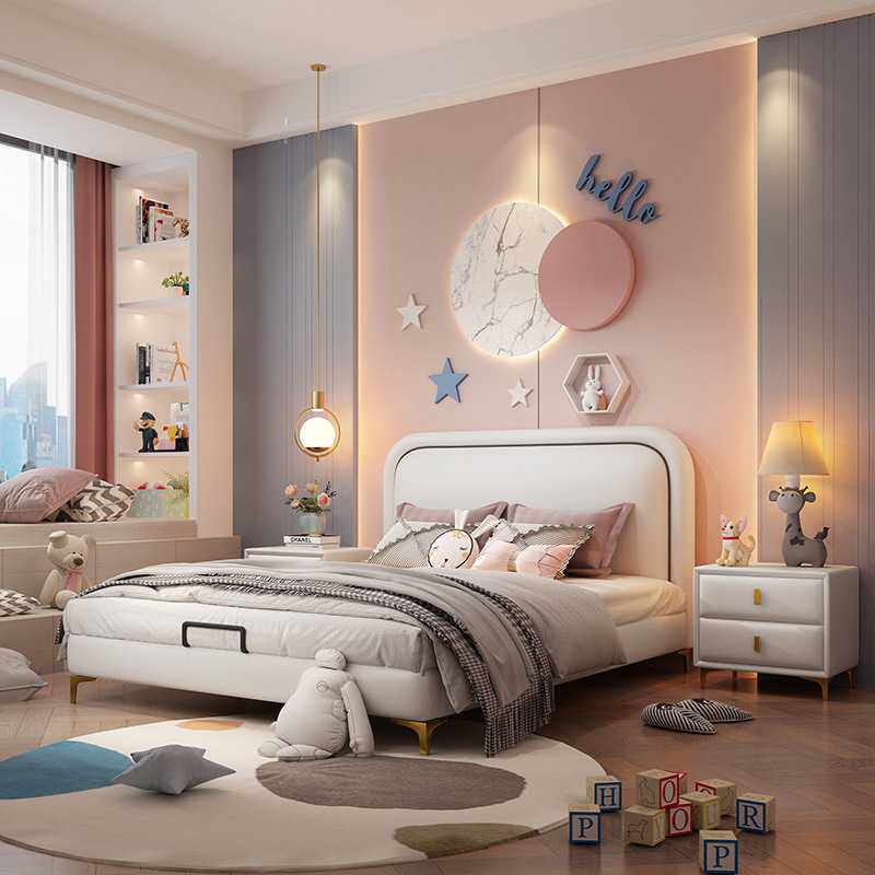 BBM609-1儿童床男孩汽车床轻奢现代实木真皮床青少年单人床男童软