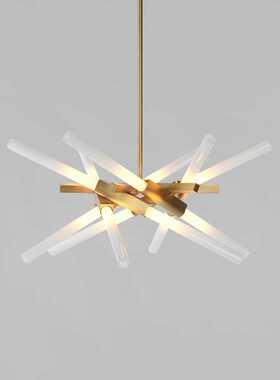 全铜吊灯后现代设计师轻奢刻花玻璃管吊灯样板房售楼部定制美式灯