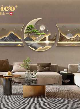 JOICO瑞士新中式客厅装饰画迎客松三联画轻奢现代沙发背景墙挂画