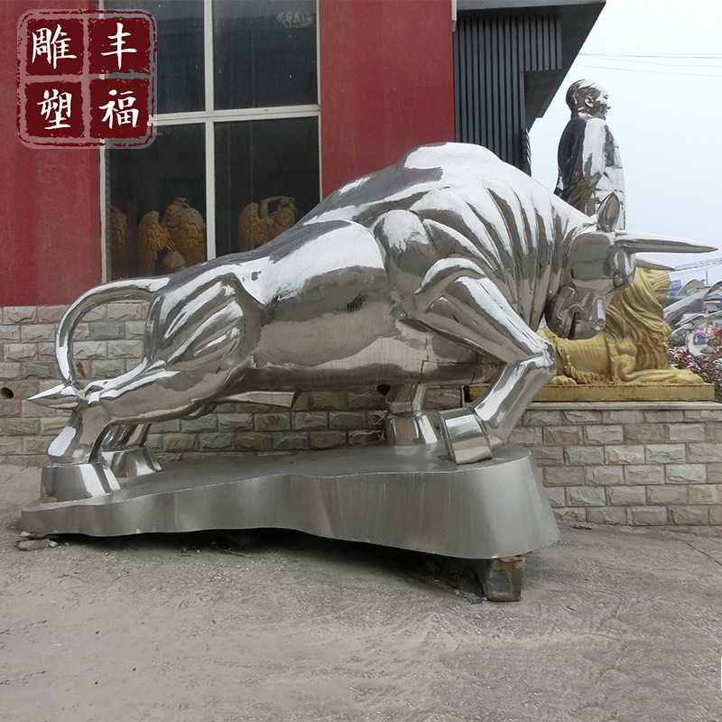 供应大型不锈钢动物牛金属雕塑室外景观广场不锈钢耕牛拓荒牛雕塑
