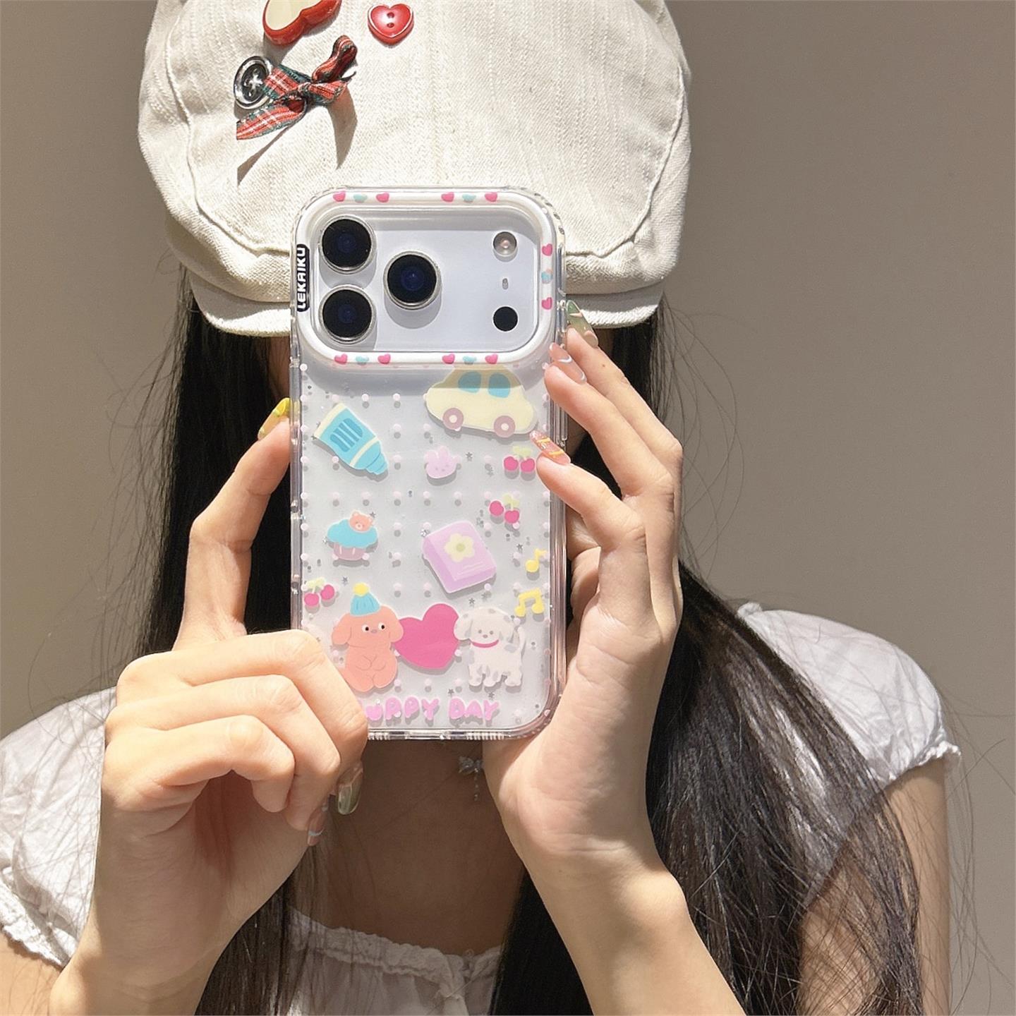 ins韩风汽车小狗苹果包17p