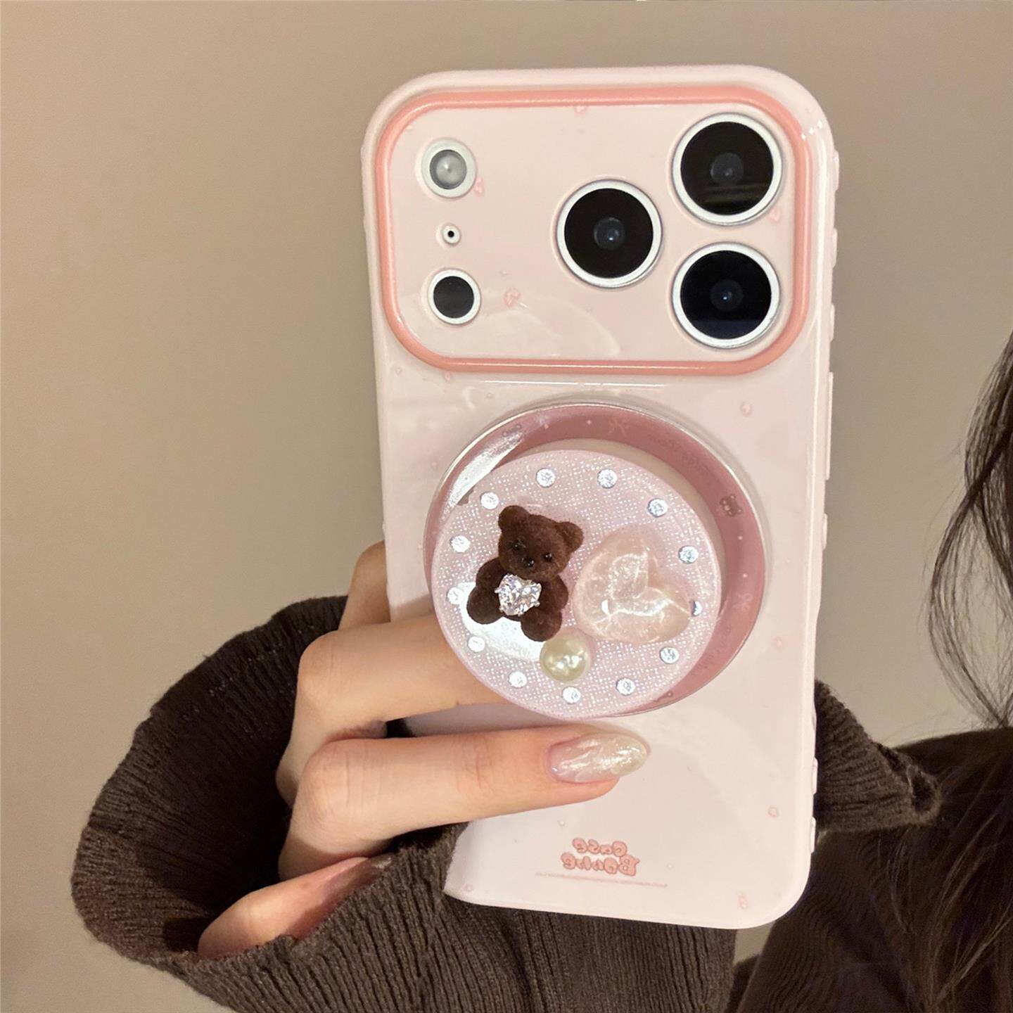 钻石小熊适用苹果17promax手机包iphone16鎏金磁吸支架15甜美13软