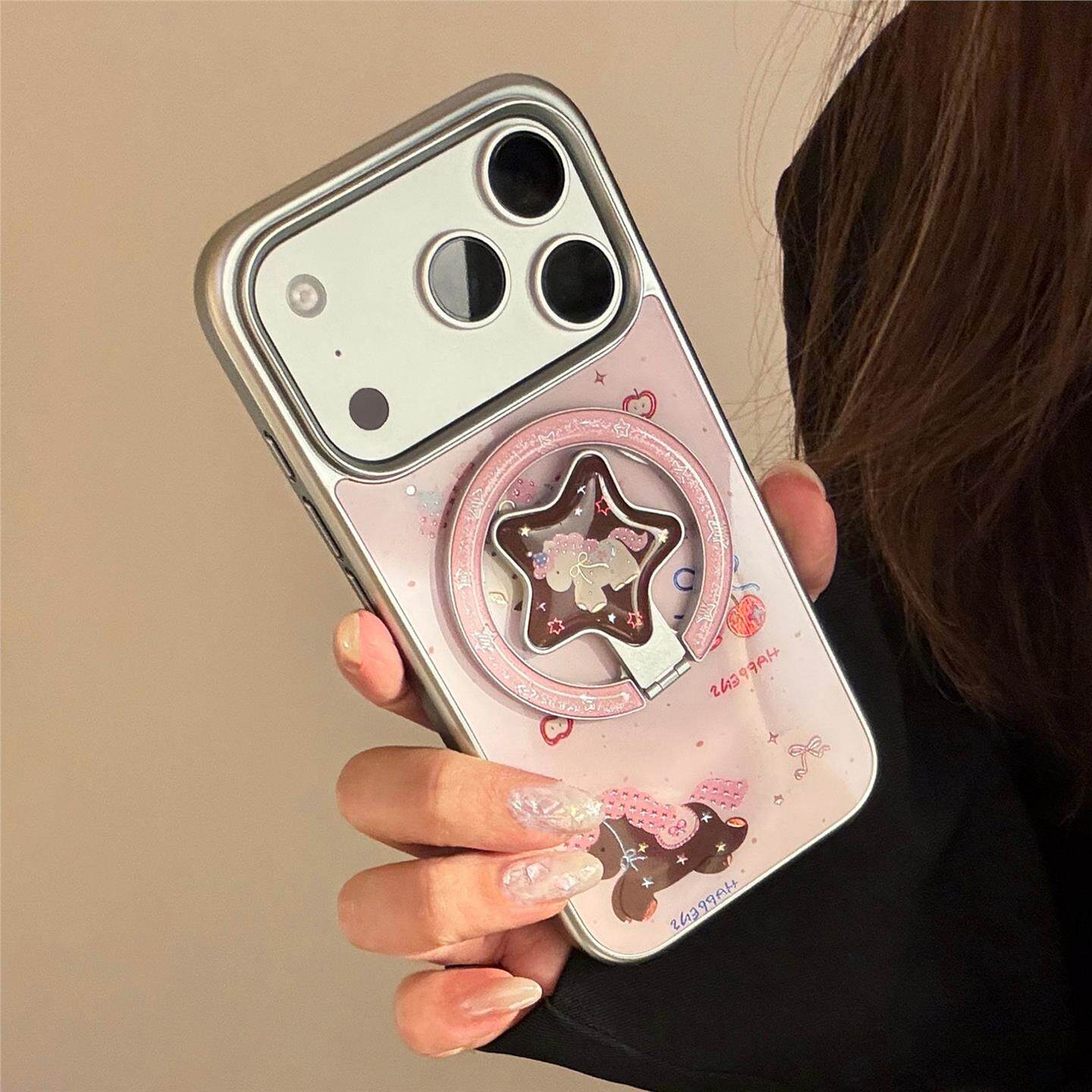 粉色梦幻小马适用苹果17promax手机包15鎏金iphone16磁吸支架13硬