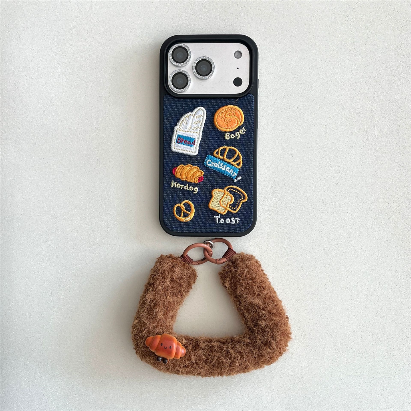 ins韩风牛仔刺绣面包苹果手机壳