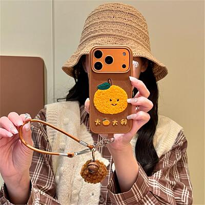 棕底刺绣橘子大吉利适用iP