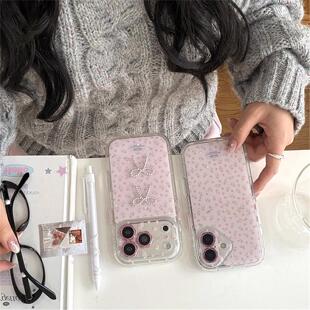 粉色碎花蝴蝶结适用iPhone17promax手机包苹果1516pro保护套14pro