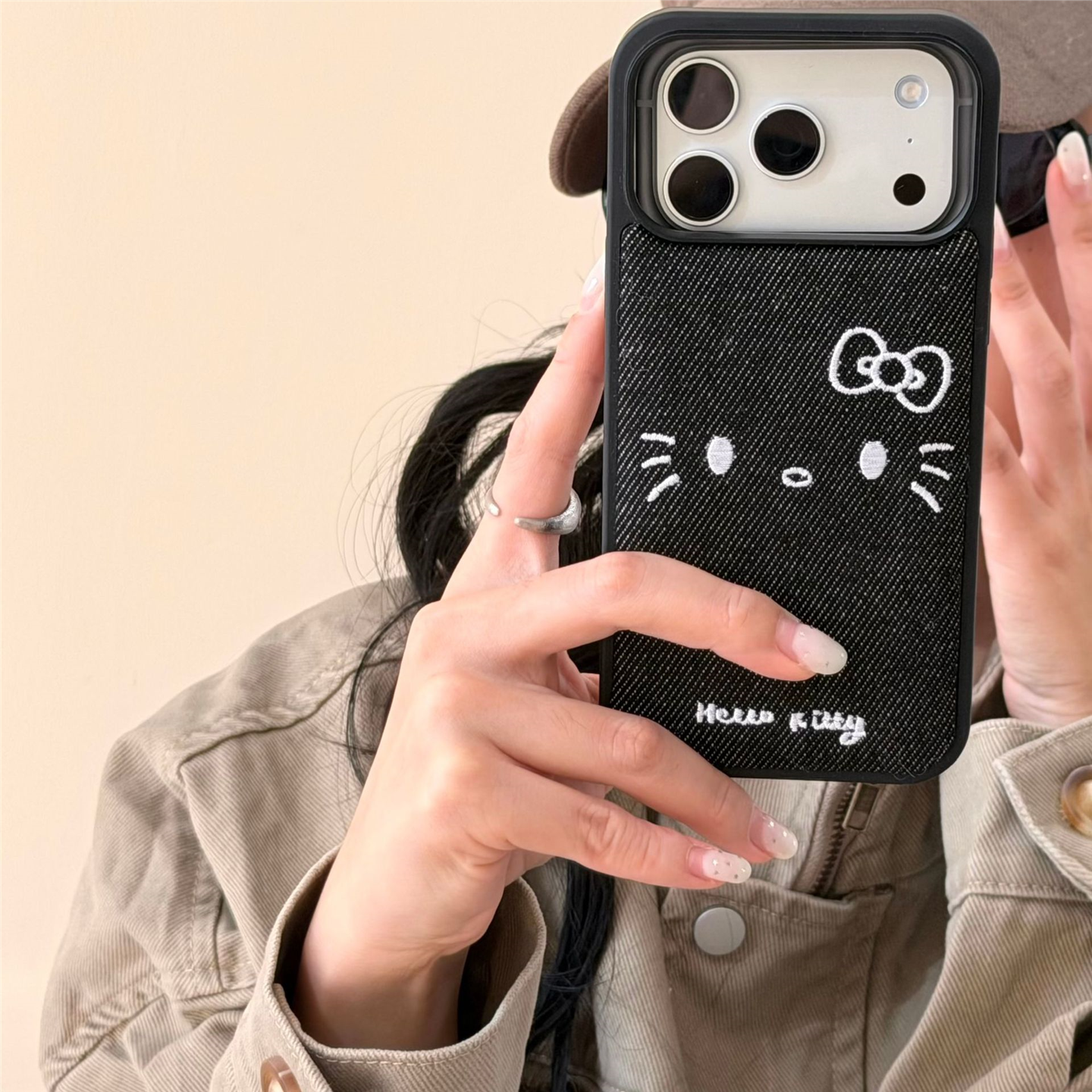 ins韩风刺绣布艺苹果17pro手机壳