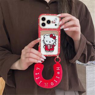 贴皮红波点刺绣卡包猫适用iPhone17promax手机包苹果1516保护套14