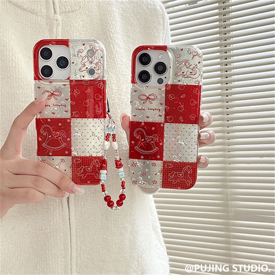 新年拼接波点格纹马适用iP