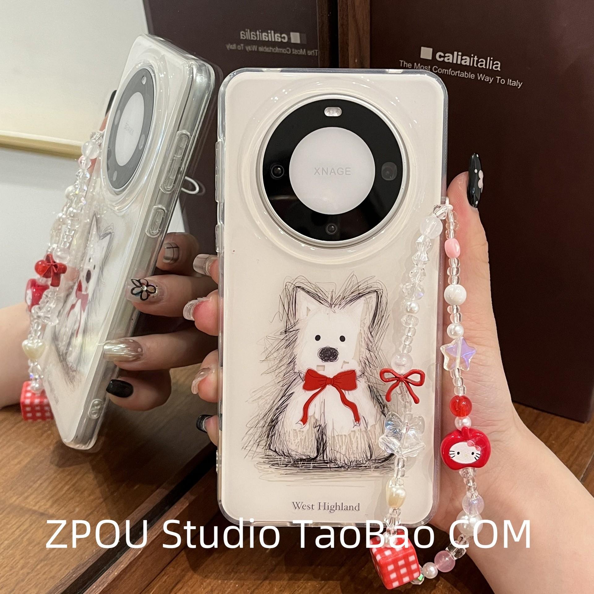 适用华为pura80pro+手机壳趣味mate60pro+可爱卡通西高地挂绳m70/