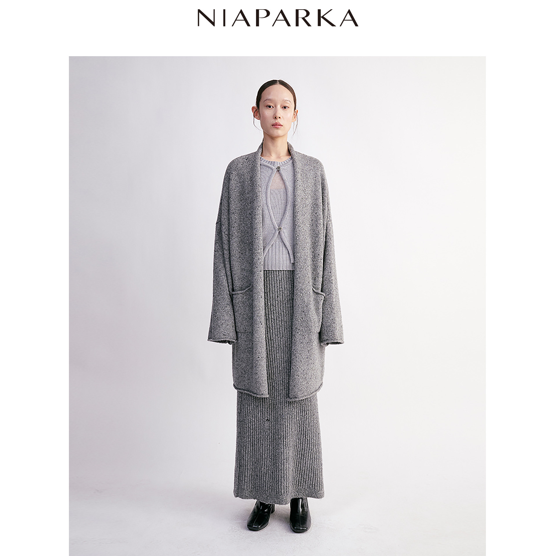 niaparka 2025秋季新品休闲纯色牦牛绒中长针织开衫高知感穿搭女