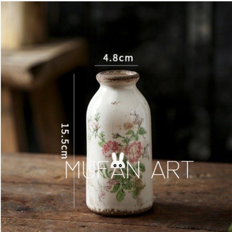 欧式古典粉花陶瓷花瓶法式田园客厅装饰摆件花器干花鲜花水培花瓶