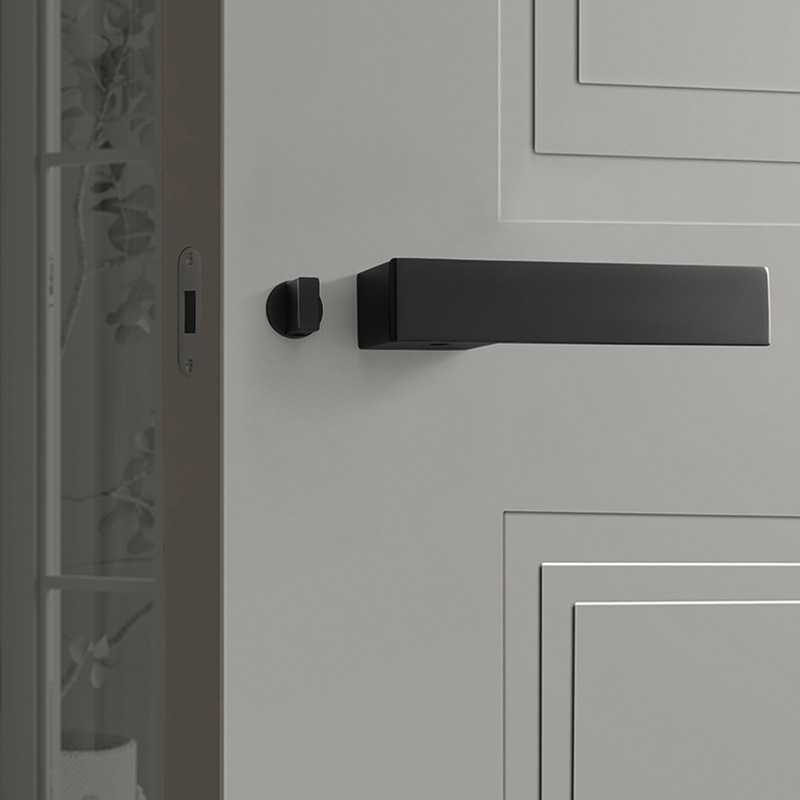 北欧极简门锁室内磁吸卧室静音房门锁家用简约门把手灰黑色一字锁