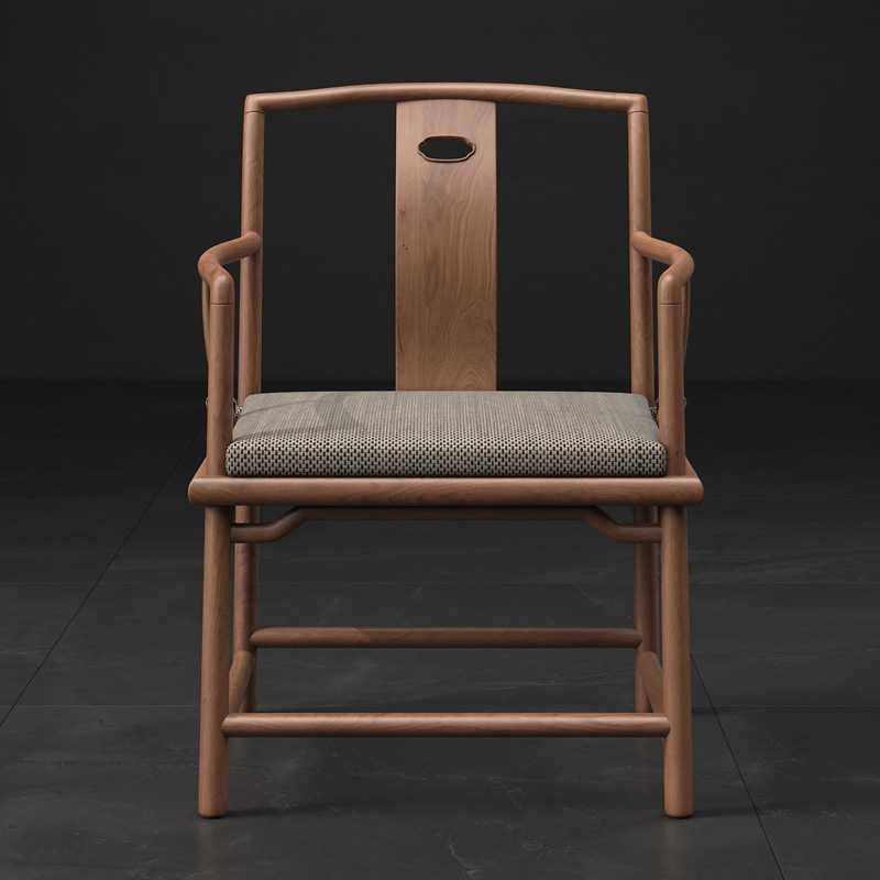 新中式仿古南官帽椅明式桃心椅海棠椅实木太师椅泡茶椅北方老榆木