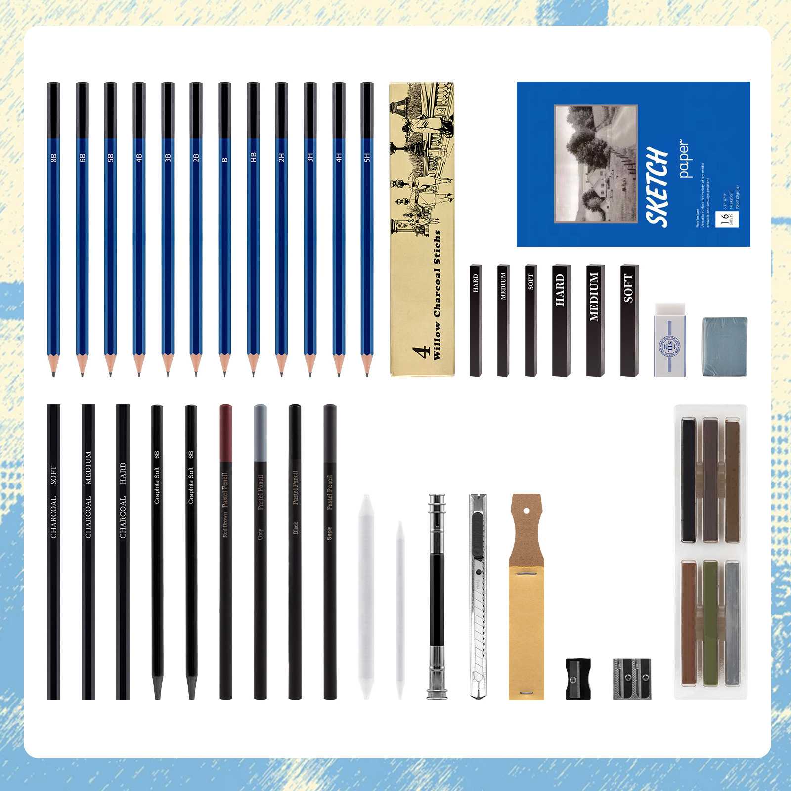 48件素描绘画铅笔套装成人美术手绘绘图碳画铅笔套装亚马逊