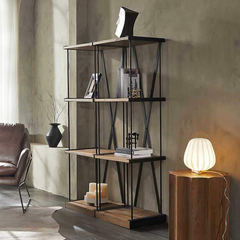工业风铁艺实木书架客厅收纳置物架落地复古做旧多层陈列架展示架