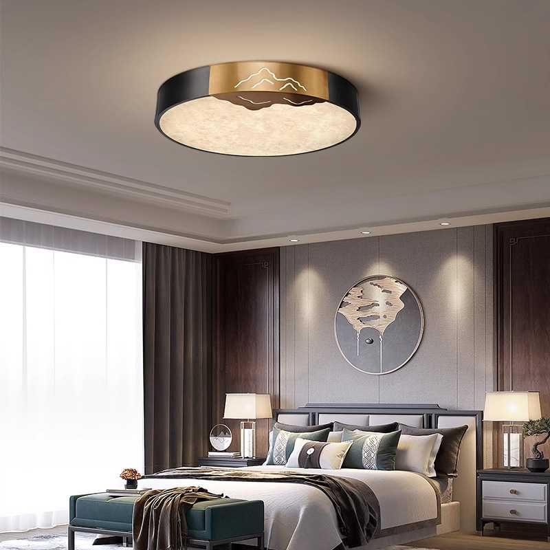 新中式吸顶灯全铜卧室现代中国风圆形简约复古led创意新款